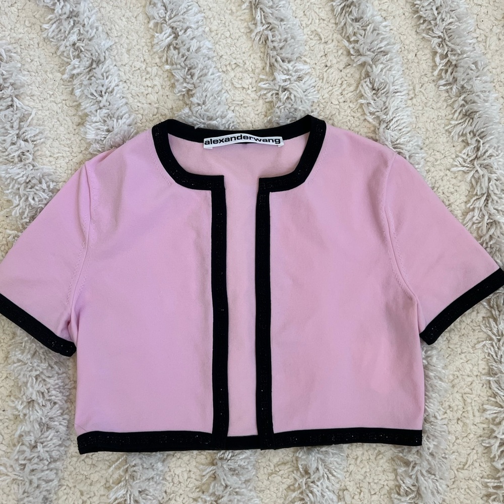 Alexander Wang T Crystal Trim Cropped Cardigan